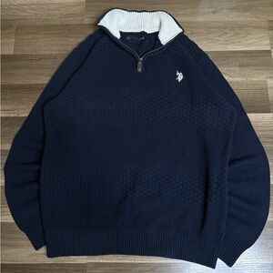 U.S. Polo Assn. Men's Navy Waffle-Knit Pullover Sweater High Neck Logo Size L
